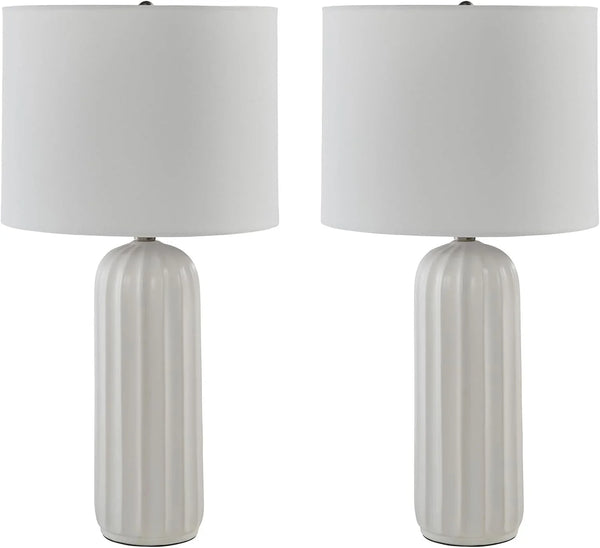 Signature Design by Ashley Clarkland Table Lamps Set of 2, White Ceramic | Premium Hardback Drum Shades, 100W Max E26 Sockets, 24-Inch Tall Design Optimized for Nightstands and Living Room Tables1