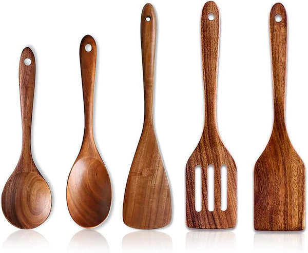 Wooden Spoons for Cooking Kitchen Utensil Set Non Toxic Acacia Wood Spatula | Wooden Utensils for Cooking Spatula Turner Slotted Serving Spoon Teak Cooking Utensils Kitchen Gadgets Bamboo Flat Spatulas1