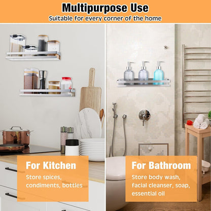 4 Pieces Stainless Steel Shelf Bathroom Shower Floating Shelves Wall Mounted Shower Caddy Basket Shelf Storage Organizer Shelves for Bathroom, Kitchen, Living Room, Silver, 15.75 Inch5