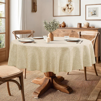 round Table Cloth Faux Linen Farmhouse Tablecloth Wrinkle and Stain Resistant Decorative Fabric Table Cover for Kitchen, Dining Room, Parties and Camping, Beige, 108 Inch Round5
