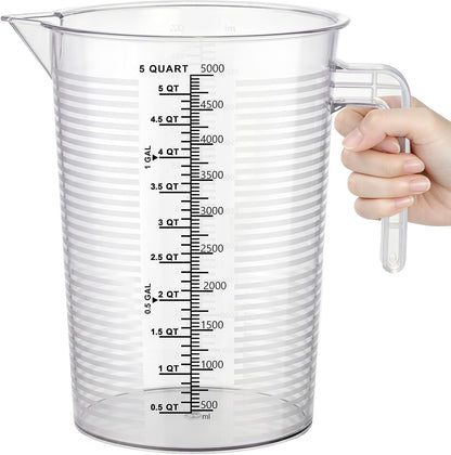 5000 Ml Measuring Cup with Easy-Read Guide Stripes, 1 Gallon Plastic Pitcher, Heavy Duty Food Grade PP, Large Measuring Container for Oil, Chemicals and Kitchen (Unbreakable)1