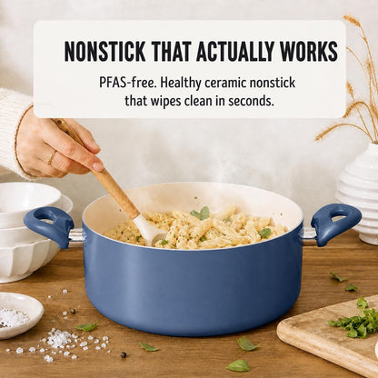 5QT Ceramic Nonstick Stockpot with Lid, Slate Blue | Pfas-Free Nonstick Coating, Casserole Pot, Soup Pot, Pasta Pot, Induction Ready, All Stovetop Compatible, Dishwasher Safe2
