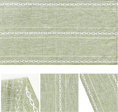 Sage Green Rustic Cotton Linen Table Runner, Seasonal Embroidered Hollow Kitchen Dining Table Decoration for Home Party Decor 13X72 Inch6