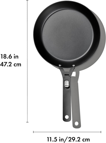 OXO Outdoor Pre-Seasoned Carbon Steel 10" Frying Pan Skillet, Detachable Handle for Easy Storage, Indoor Use, Nonstick with Use, Induction Suitable,Oven & Broiler Safe,Browning, Grill,Sear,Saute,Black3