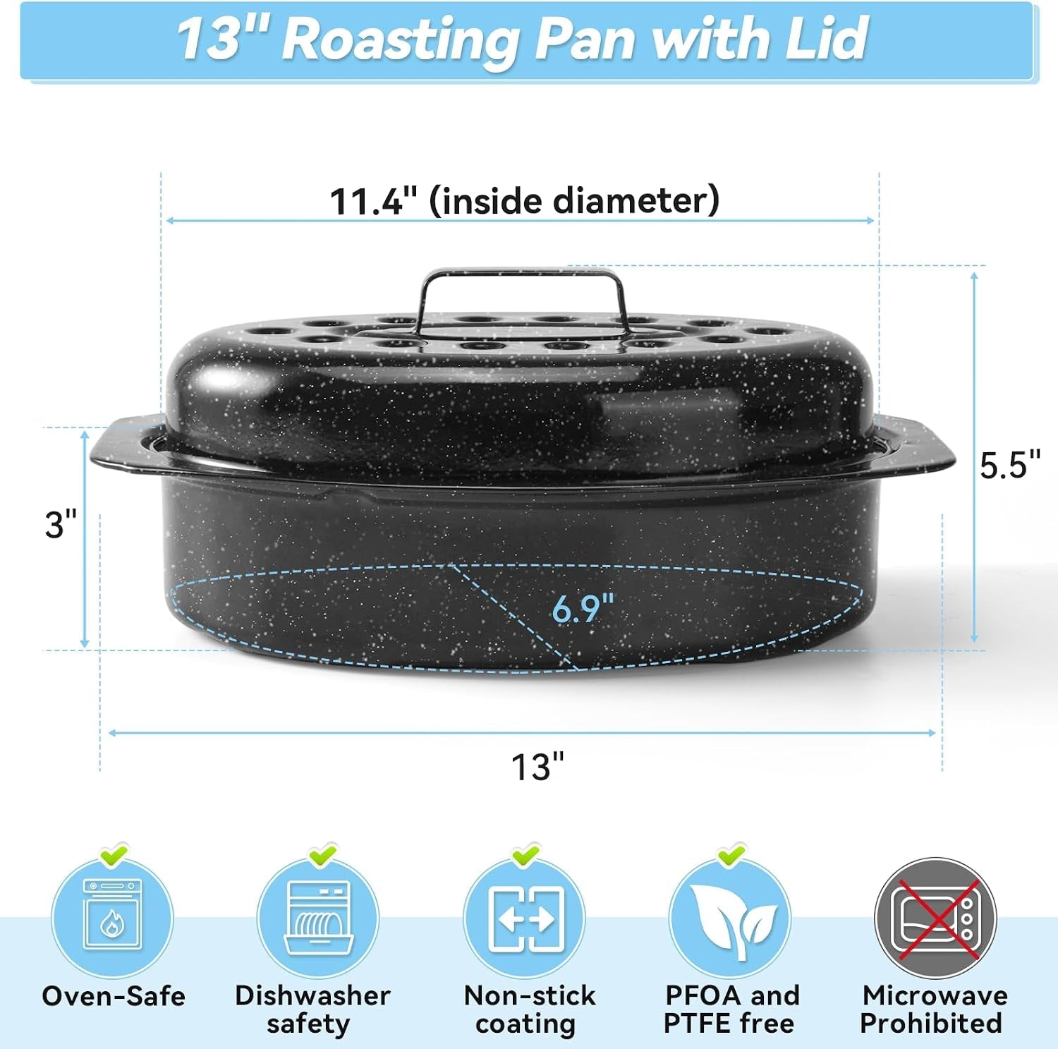 13-roasting-pans-for-ovens-porcelain-enameled-steel-oval-roaster-pan-with-domed-lid-for-small-turkey-chicken-vegetable-lamb-sourdough-bread