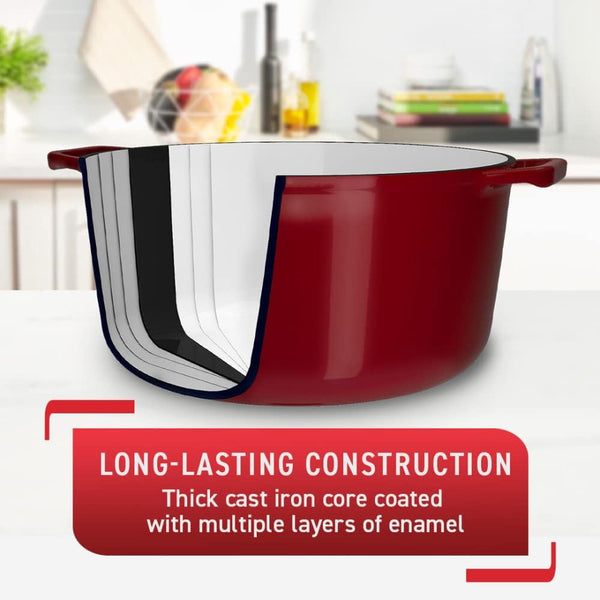 Cast Iron Enameled Dutch Oven 6 Quart Induction Oven Broiler Safe 500F Pots and Pans, Cookware Red4