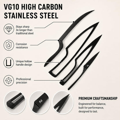 Magnetic Kitchen Knife Set - 4 Piece VG10 High Carbon Stainless Steel Kitchen Knives with Space-Saving Nesting Design & Magnetic Block - Ultra Sharp Professional Chef Knife Set7