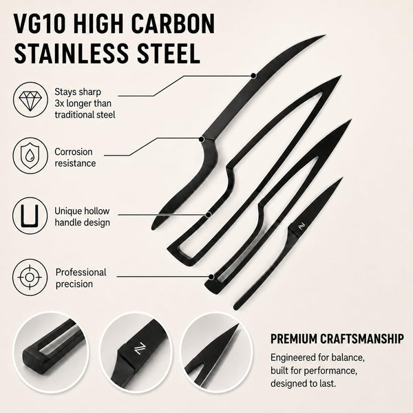 Magnetic Kitchen Knife Set - 4 Piece VG10 High Carbon Stainless Steel Kitchen Knives with Space-Saving Nesting Design & Magnetic Block - Ultra Sharp Professional Chef Knife Set7