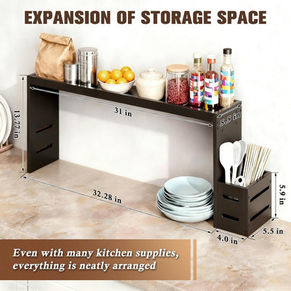 31 Inch Bamboo over the Stove Spice Rack, Stove Top Storage Shelf Black2