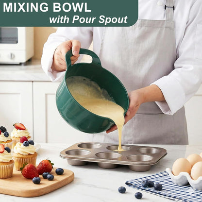 4 Pack Nesting Mixing Bowl with Pour Spout and Handle, BPA Free Microwave & Dishwasher Safe(Green, 4 Pack with Handle)2