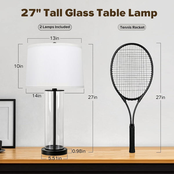 27"Glass Table Lamps Set of 2, Modern Bedside Lamps for Bedroom Living Room2