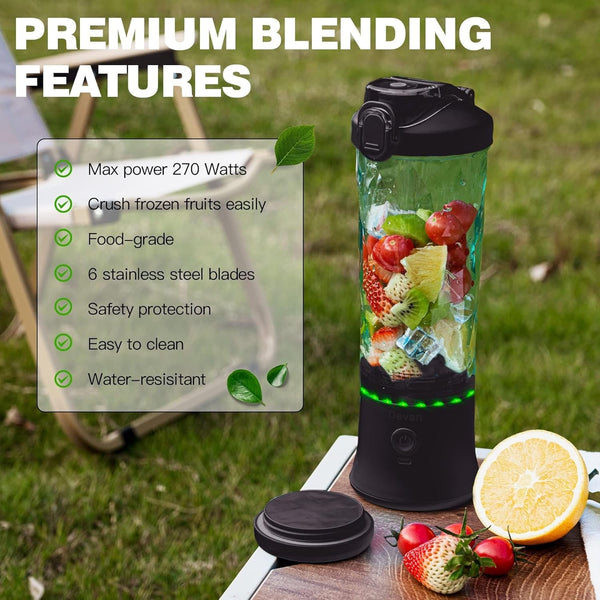 Portable Blender, Shakes and Smoothies Waterproof 20 Oz BPA Free Blender Cup and a Travel Lid. (Black, 20 Oz)2