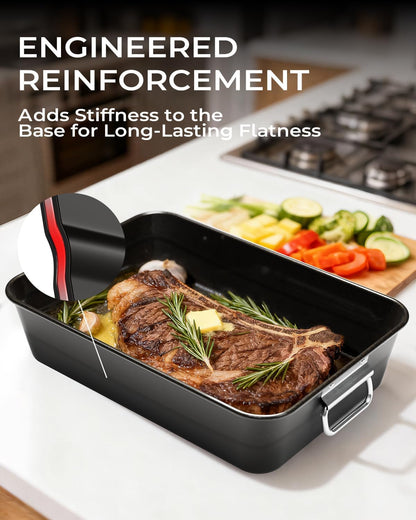 Nonstick Turkey Roasting Pan with 2 Racks, up to 12 Lb Turkey | Heavy-Duty Carbon Steel, 16" * 11", PFAS & PFOA Free, Dishwasher Safe, Built to Last for Turkey, Roasts & Baking.4