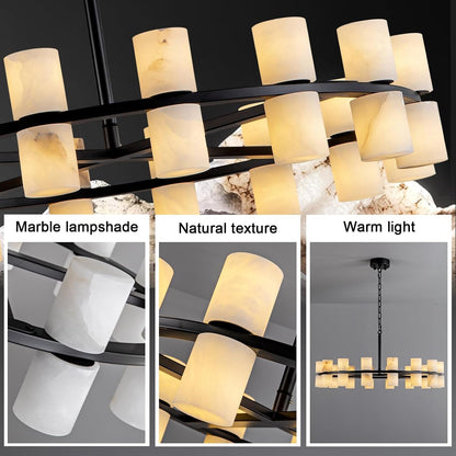 Alabaster round Chandelier, Natural Spanish Stone Texture Chandeliers, D31In round Chandeliers for Dining Room Chandelier Light Fixture for Kitchen Living Room Foyer Entryway Hallway (Black)8