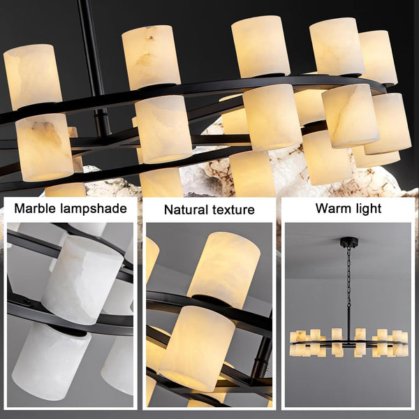 Alabaster round Chandelier, Natural Spanish Stone Texture Chandeliers, D31In round Chandeliers for Dining Room Chandelier Light Fixture for Kitchen Living Room Foyer Entryway Hallway (Black)8