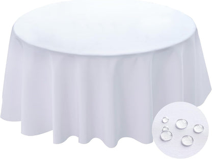 Table Cloth round 60 Inch Tablecloth Fits Max50 Inch Diameter Top,White Washable Outdoor Winkle and Stain Resistant Spillproof Polyester Tablecloths for round Tables Party Cover1