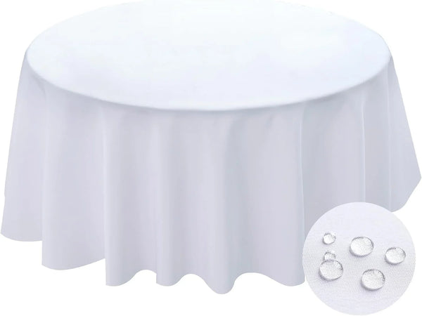 Table Cloth round 60 Inch Tablecloth Fits Max50 Inch Diameter Top,White Washable Outdoor Winkle and Stain Resistant Spillproof Polyester Tablecloths for round Tables Party Cover1