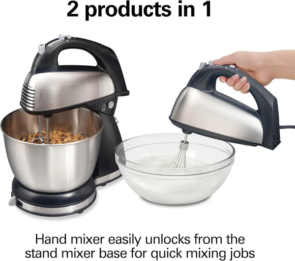 Classic Stand and Hand Mixer, 4 Quarts, 6 Speeds with Quickburst, Bowl Rest, 290 Watts Peak Power, Black and Stainless | 2-In-1 Versatility | Quickburst for Added Power | 290 Watts Peak Power | Built-In Bowl Rest | Black and Stainless Steel2