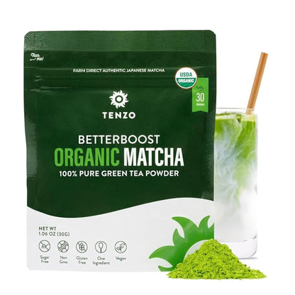 Tenzo Matcha Green Tea Powder - USDA Organic Premium Grade - Authentic Japanese Matcha Tea - Latte Powder - Betterboost (1.06 Ounce)1