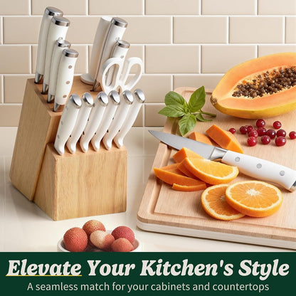 Knife Set, 15 Piece Premium Chef High Carbon Stainless Steel Kitchen Knife Block Set, Razor-Sharp, Ergonomic Forged Triple Rivet Handle, Professional Knife Set for Kitchen, Dishwasher Safe(White)2