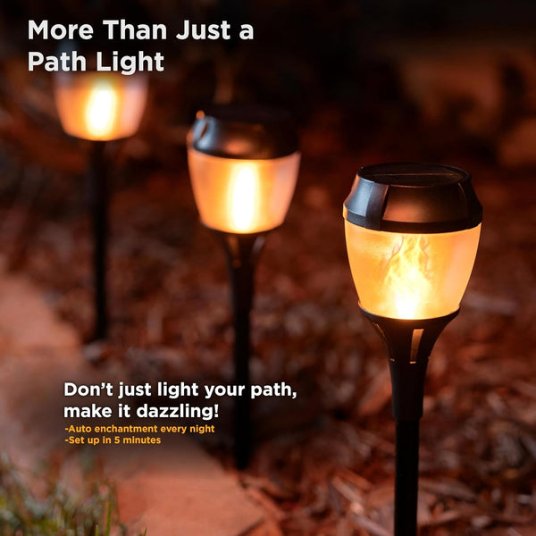 Solar Pathway Lights Outdoor Waterproof, Patented Fire Effect3