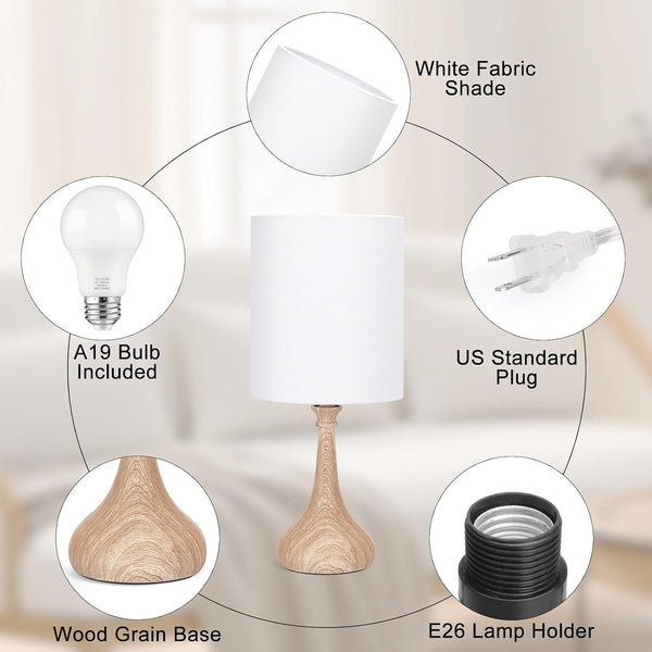 Dimmable Small Table Lamp, Bedside Lamps Touch Control for Bedrooms Nightstand with Wood Grain Base, Desk Lamp Night Light for Office Living Room, 9W 3000K LED Bulb Included4