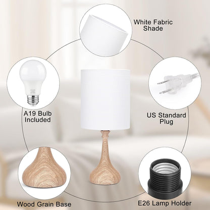 Dimmable Small Table Lamp, Bedside Lamps Touch Control for Bedrooms Nightstand with Wood Grain Base, Desk Lamp Night Light for Office Living Room, 9W 3000K LED Bulb Included4