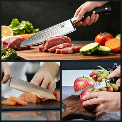 3-Piece Japanese Style Damascus Chef Knife Set, 67-Layer VG10 Steel Core | 15° Precision Edge, Balanced Weight Design, Comfortable Non-Slip Grip, Long-Lasting Sharpness, Gift Box Included2