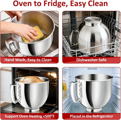 5QT Stainless Steel Mixer Bowl Compatible with Kitchenaid Bowls for Mixer, Artisan&Classic Series 4.5-5QT Tilt-Head Mixers, Kitchen Gadgets Mixer Bowl with Handle,Metal Bowl for Kitchen Mixing Bowl7