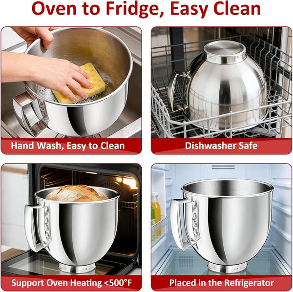 5QT Stainless Steel Mixer Bowl Compatible with Kitchenaid Bowls for Mixer, Artisan&Classic Series 4.5-5QT Tilt-Head Mixers, Kitchen Gadgets Mixer Bowl with Handle,Metal Bowl for Kitchen Mixing Bowl7
