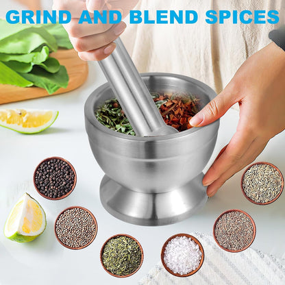 Mortar and Pestle Set, 18/8 Stainless Steel Pill Crusher5