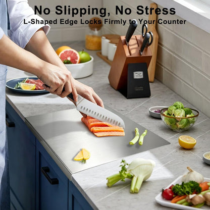 Stainless Steel Cutting Board with Lip, Cutting Boards for Kitchen, Food-Grade Steel Chopping Board for Meat Cheese Vegetable (15.7"L X 11.8"W)3