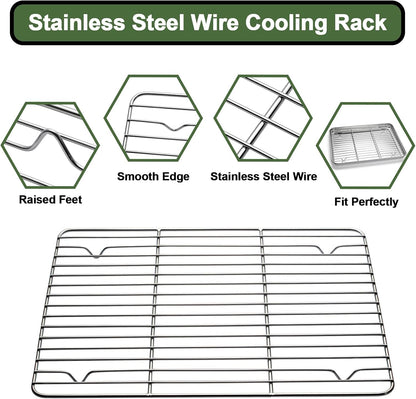 Baking Sheet Tray Cooling Rack with Silicone Baking Mat Set, Stainless Steel Cookie Pan for Oven, Set of 9 (3 Sheets + 3 Racks + 3 Mats), Warp Resistant & Heavy Duty & Easy Clean, Red4