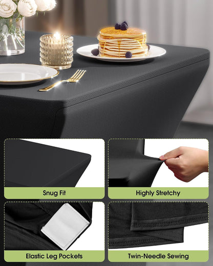 Spandex Tablecloth 6Ft - 6 Pack, Fitted and Stretch Table Cover for Rectangle Tables, Wrinkle-Resistant and Secure Fabric for Outdoor, Picnic, Party, Wedding, Banquet and Birthday, Black2