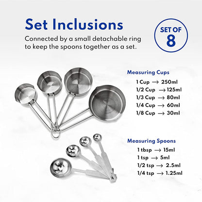42917 Stainless Steel Measuring Cups and Spoons Set, 8-Piece Metal Measuring Set for Baking, Cooking, Dry and Liquid Ingredients, Restaurant Grade, Silver4
