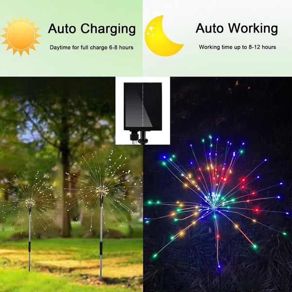 Solar Garden Firework Lights Outdoor, 4 Pack 360 LED 8 Lighting Modes Waterproof Landscape Decorative Sparklers Twinkling Starburst Lights for Yard Pathway Walkway Christmas, Colorful7
