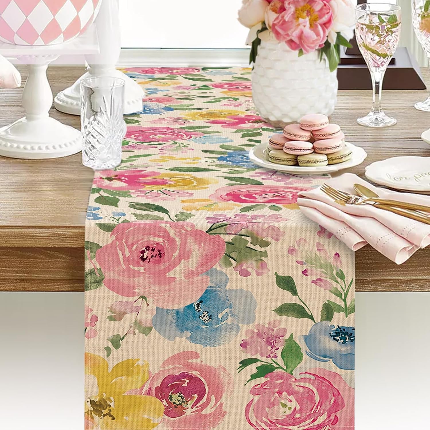 spring-summer-watercolor-flower-table-runner-peony-floral-kitchen