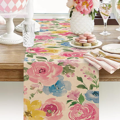 Spring Summer Watercolor Flower Table Runner, Peony Floral Kitchen7