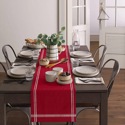 Red Table Runner Dresser Scarves, Farmhouse Red Dining Table Runners 36 Inches Long Linen Stripe Coffee Table Runner,Non-Slip Washable Table Setting Decor for Wedding Party Holiday Dinner4