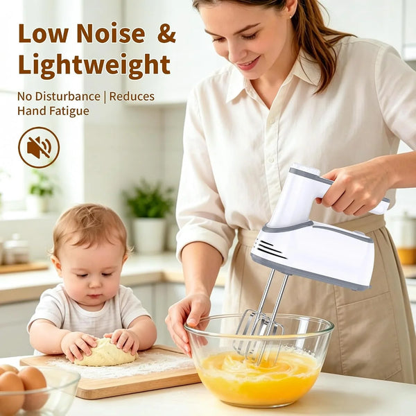 Cordless Electric Hand Mixer, 12-Speed with Storage Case, White | Rechargeable, Eject Button, LED, Self-Stand, 6×304 Stainless Attachment, Overheat Protection, Quiet for Baking Dough Cake Egg5