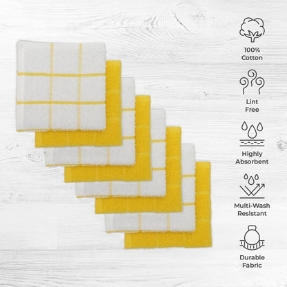 100% Cotton Terry Dish Cloth & Dish Towel, 8 Pack, Super Soft and Absorbent Kitchen Towels, Perfect for Kitchen Cleaning and Dish Washing (Yellow (Solid and Checks) 8 Pack)2