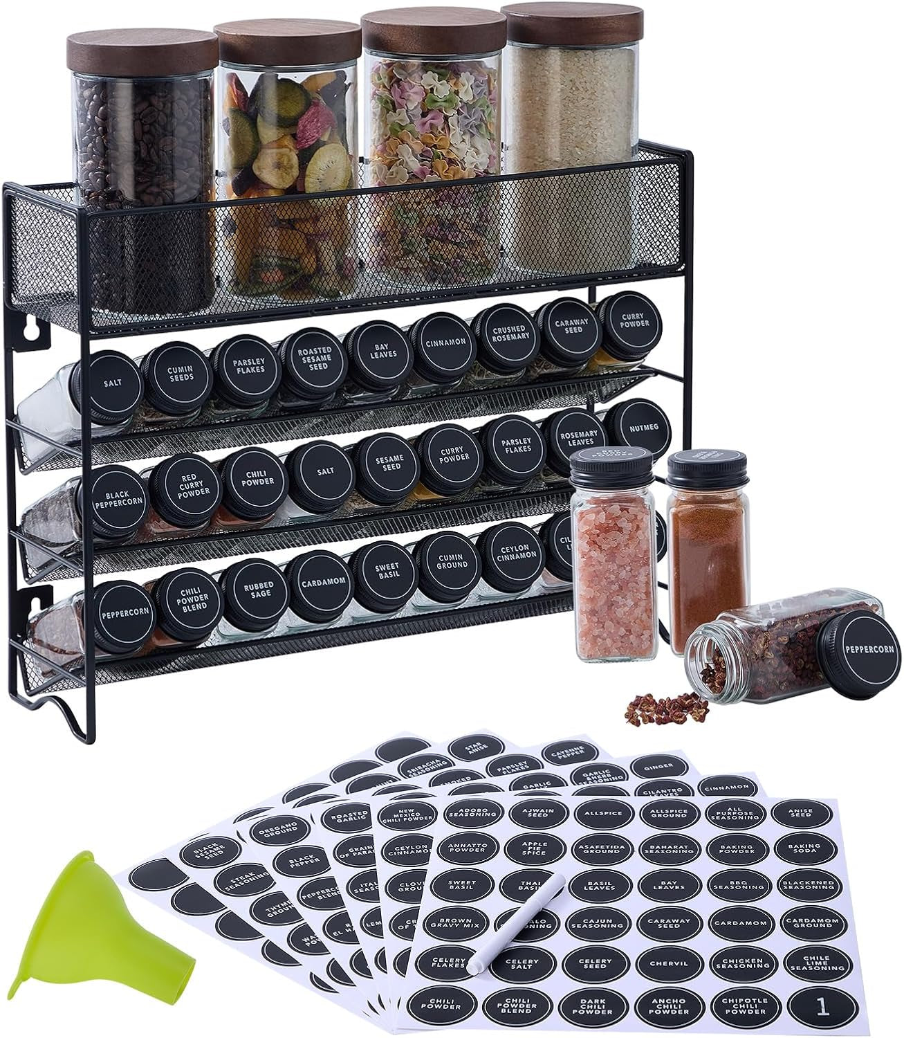 spice-rack-organizer-with-27-spice-jars-with-black-lids