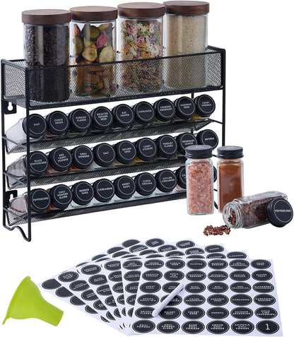 Spice Rack Organizer with 27 Spice Jars with Black Lids1
