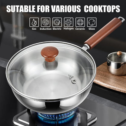 5-Ply Stainless Steel Wok Pan with Lid, Wide & Deep Cookware Stir-Fry Pans, Non-Stick Wok, Scratch-Resistant Pans for Cooking,Compatible with All Cooktops,Wok,8.66In6
