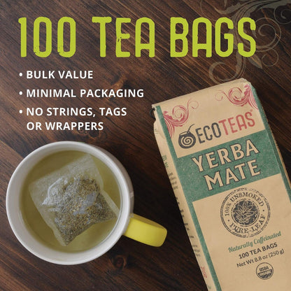 Organic Yerba Mate Tea Bags Unsmoked 100 Count 8.8 Oz Pack of 1 | Organic Unsmoked Yerba Mate 100 Bulk Bags, USDA Organic Kosher Non-Gmo Gluten Free, Low Acid Smooth Natural Caffeine2