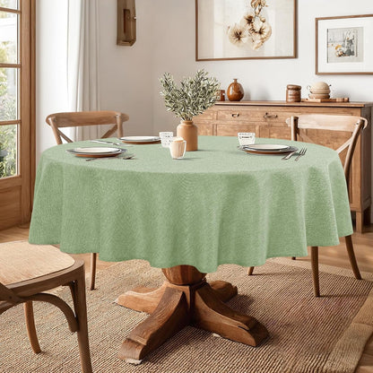 round Table Cloth Faux Linen Farmhouse Tablecloth Wrinkle and Stain Resistant Decorative Fabric Table Cover for Kitchen, Dining Room, Parties and Camping, Sage Green, 108 Inch Round5