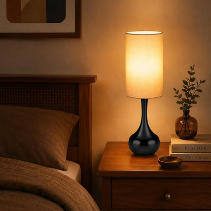 Mid Century Modern Black Droplet Table Lamp with Cylinder Shade2
