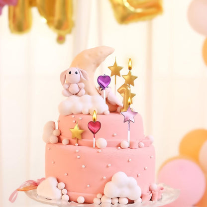 10 Cute Heart Shaped Star Birthday Candles Cake Candle Toppers for Party(5 Star-5Heart, Multi-Colored)5
