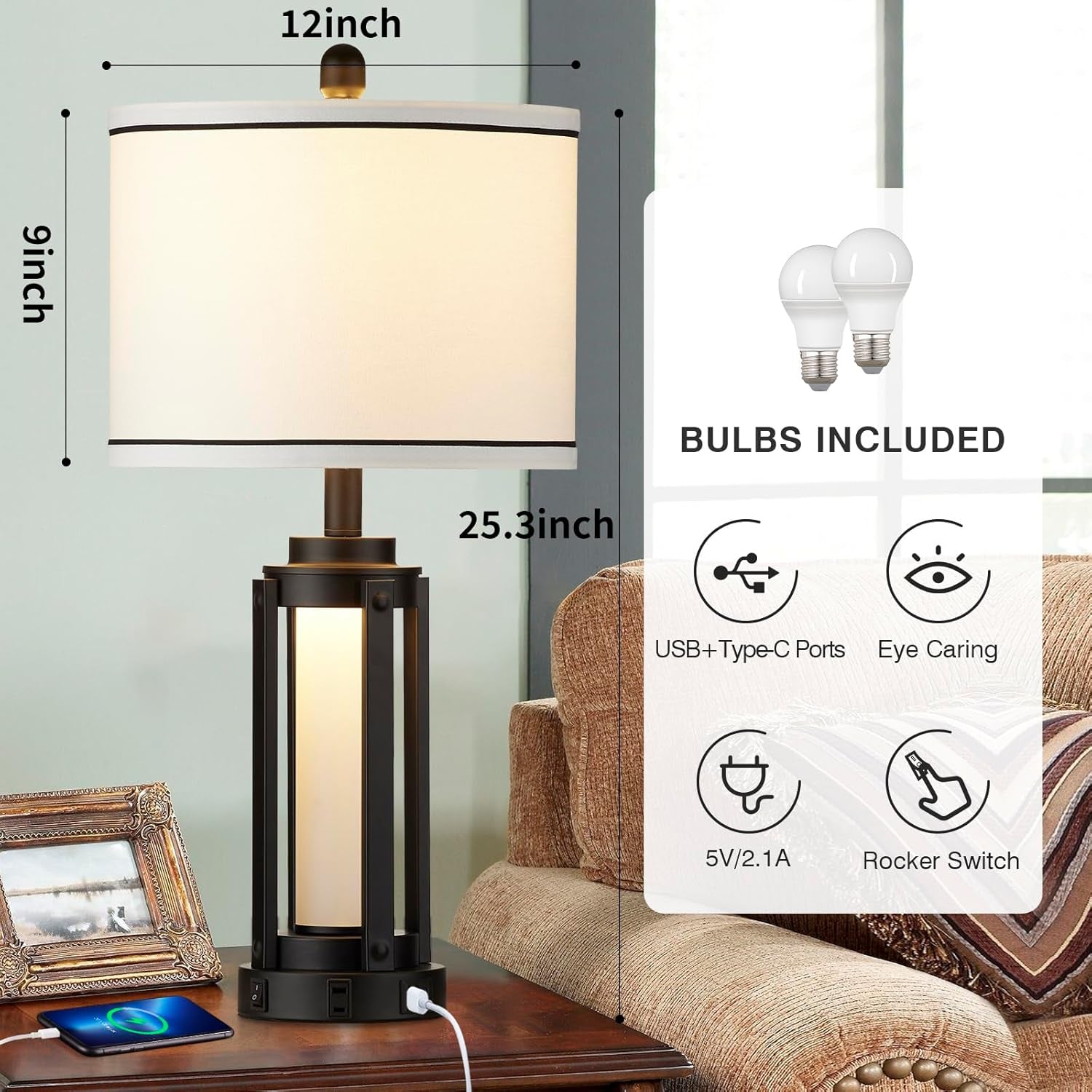 26-modern-table-lamp-with-usb-a-c-charging-ports-ac-outlet-industrial-beside-contemporary-lamp-glass-led-night-light-for-living-room-bedroom-nightstand-end-table-single-black2-bulbs-included