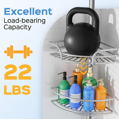 Corner Shower Caddy Tension Pole, Space-Saving Bathtub Shelves4
